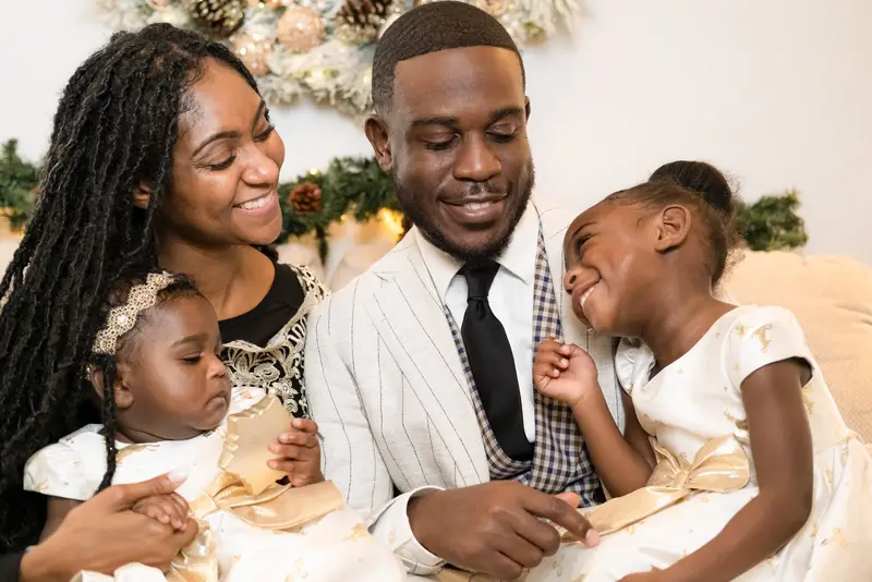 Family laughing, holiday session