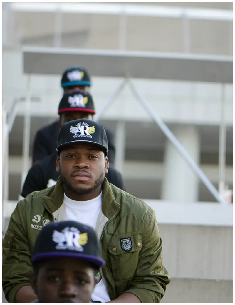 Stacked caps group portrait