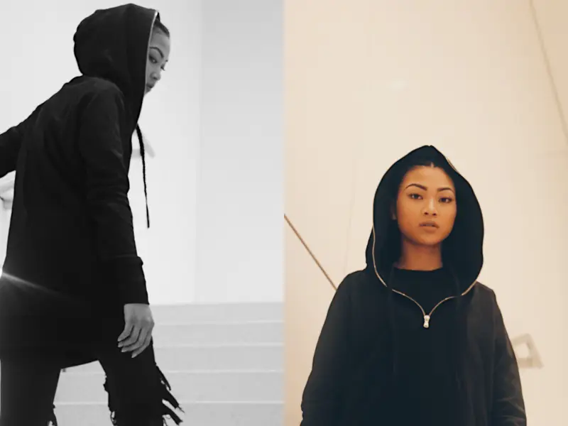 Doubles diptych, hooded model