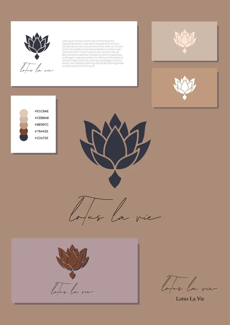 Lotus La Vie brand board showing mark, palette and type