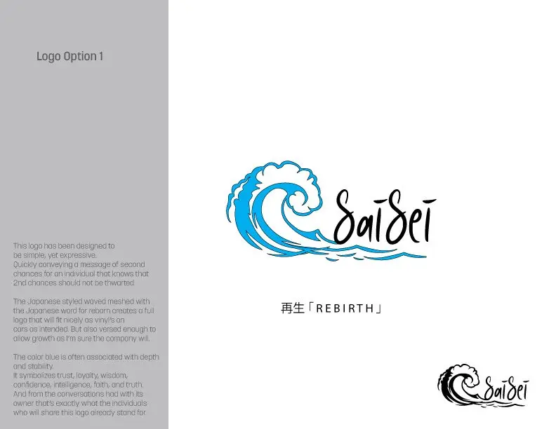 Saisei logo presentation board