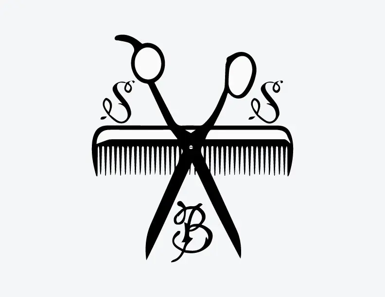 Barber logo built from scissors and a comb