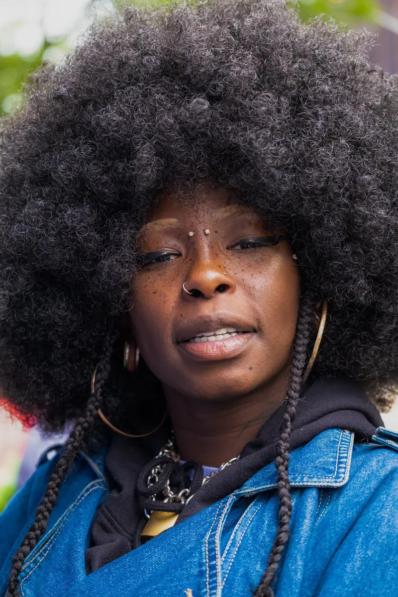 Afro portrait, denim jacket