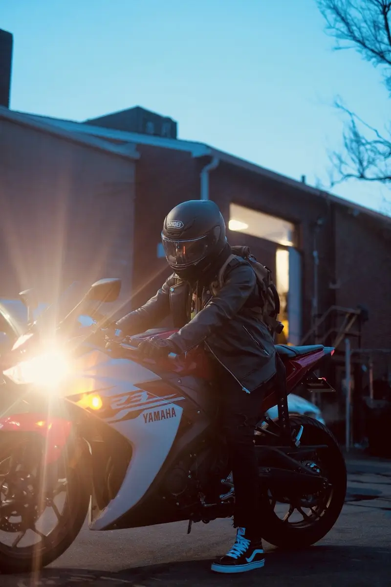 Rider on motorcycle, street