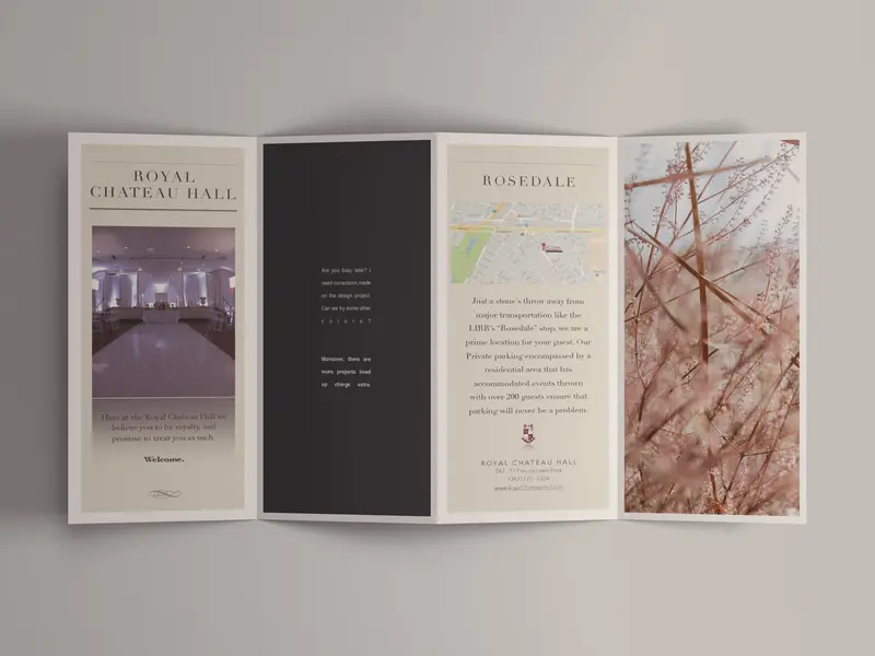 Four-fold Royal Chateau Hall brochure mockup