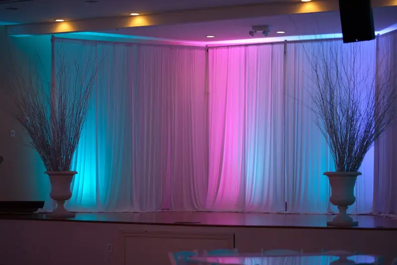 Royal Chateau Hall drape backdrop dressed for an event