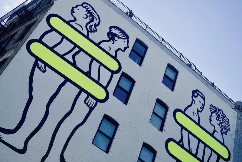 Building with line mural