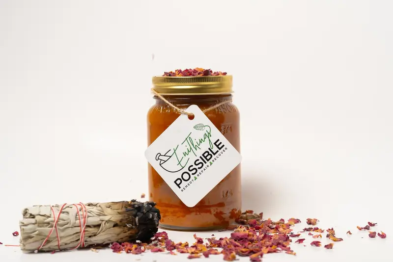 Jar with rose petals